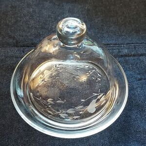 Dome covered butter dish cheese dish etched glass vintage